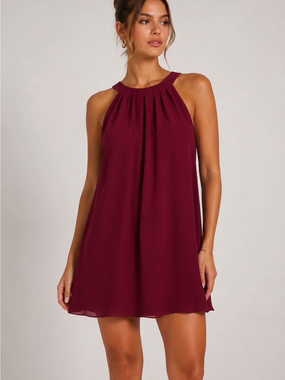 Eclipse Wine Red Halter Mini Dress Size M Cocktail Flowy Wedding Guest Holiday